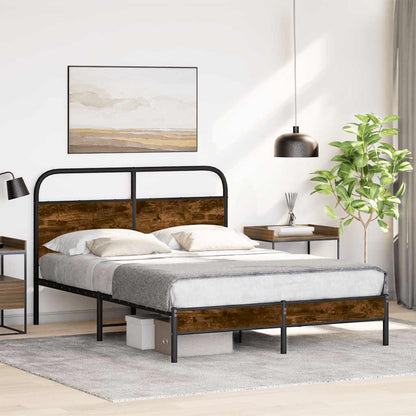 Bed Frame Without Mattress 140x190 cm Smoked Oak Engineered Wood
