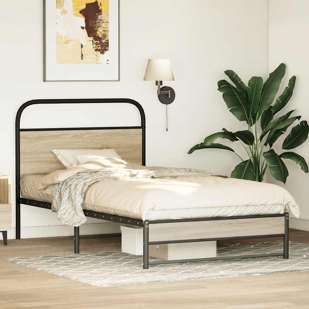 Bed Frame Without Mattress 107x203 cm Smoked Oak Engineered Wood