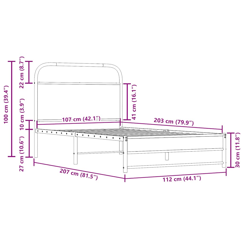 Bed Frame Without Mattress 107x203cm Smoked Oak Engineered Wood