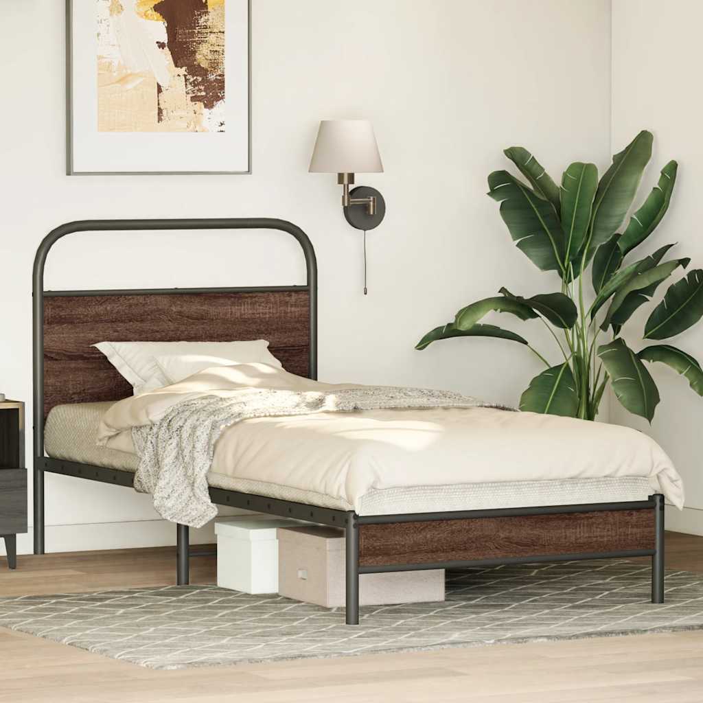 Bed Frame without Mattress 90x200 cm Brown Oak Engineered Wood