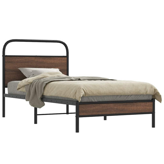 Bed Frame without Mattress 107x203 cm Brown Oak Engineered Wood