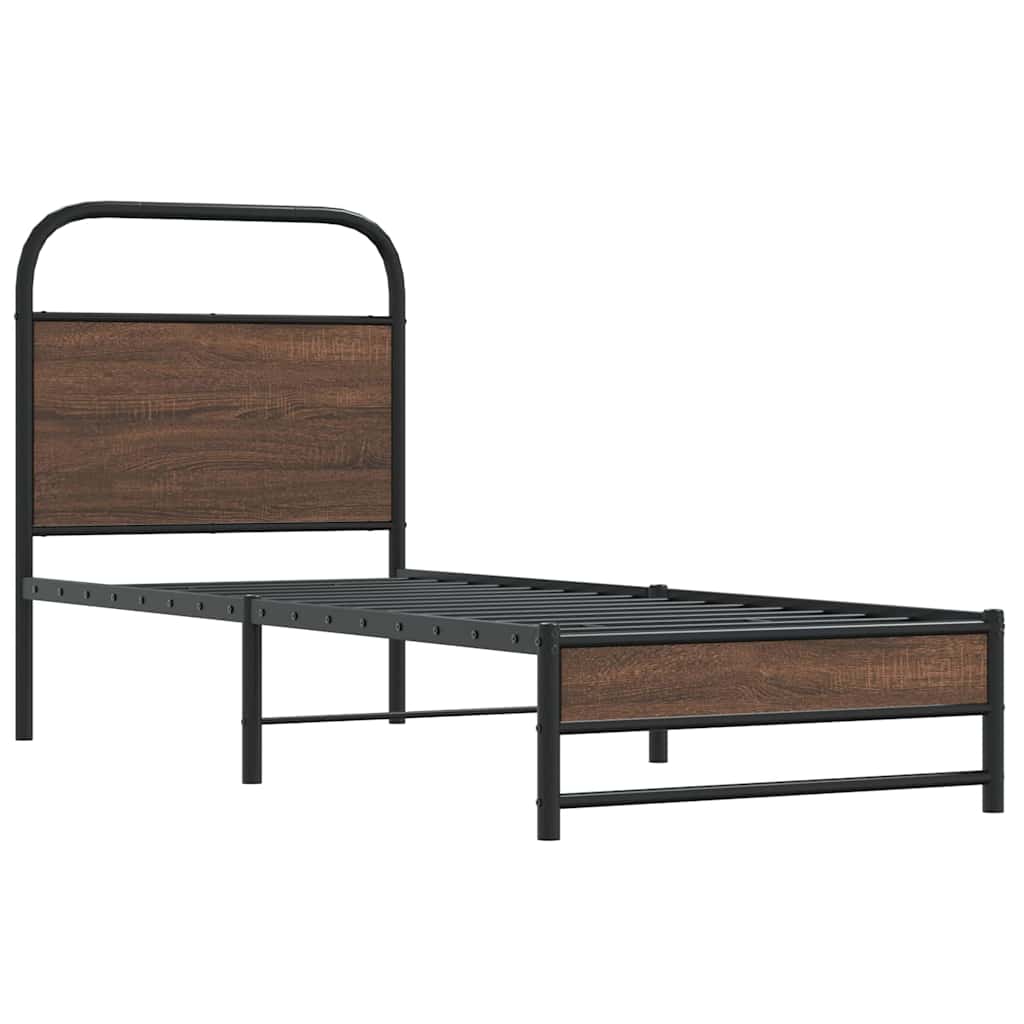 Bed Frame without Mattress 75x190 cm Brown Oak Engineered Wood