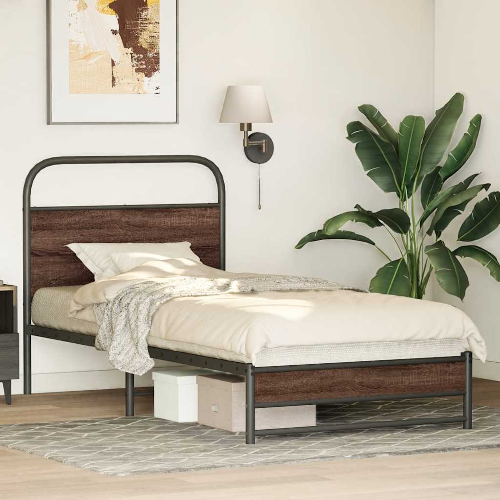 Bed Frame without Mattress 90x200 cm Brown Oak Engineered Wood