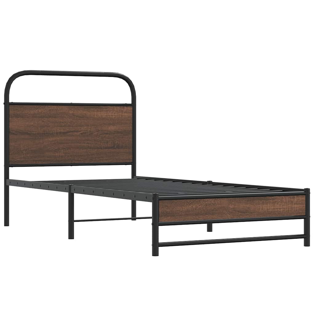 Bed Frame without Mattress 107x203 cm Brown Oak Engineered Wood