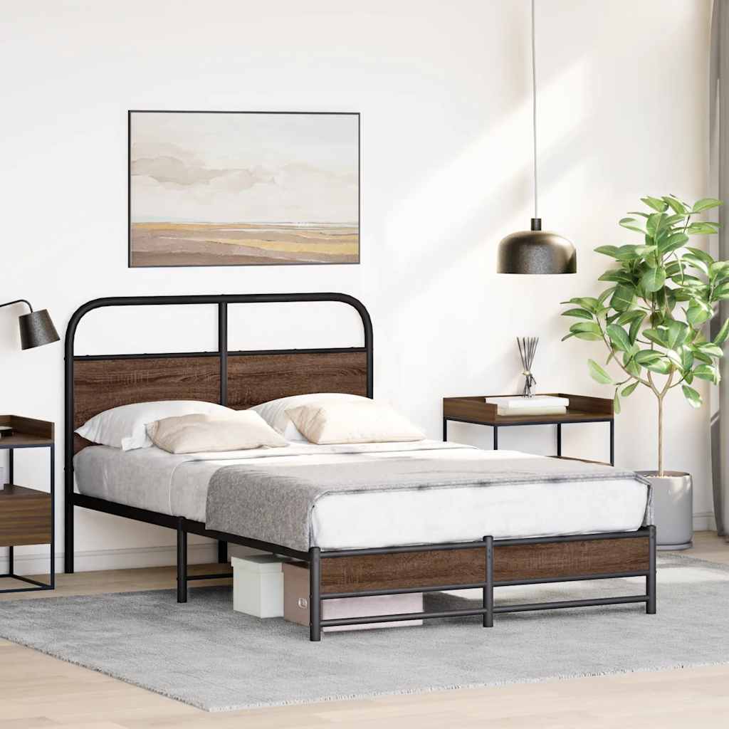 Bed Frame without Mattress 140x190 cm Brown Oak Engineered Wood