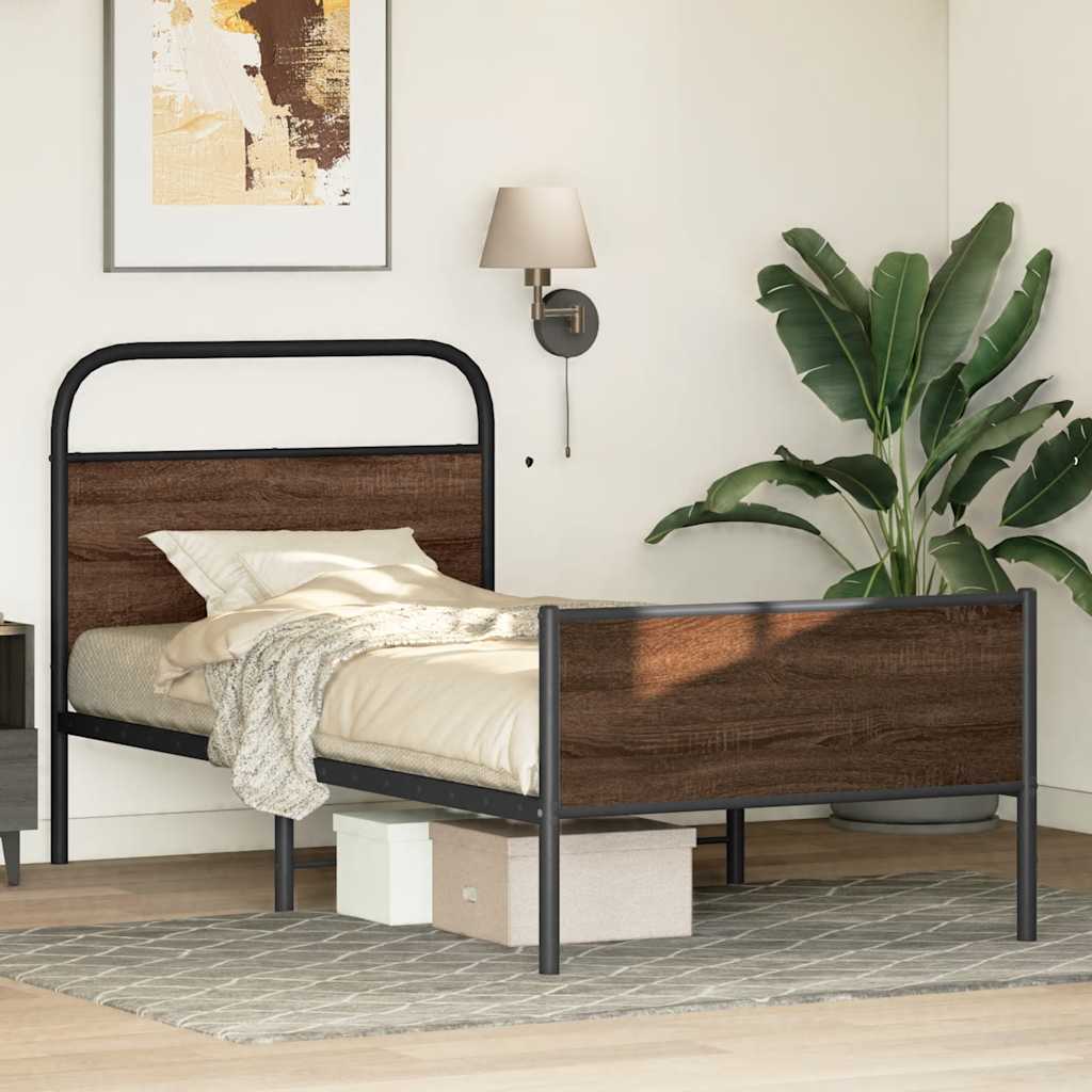 Bed Frame without Mattress 90x200 cm Brown Oak Engineered Wood