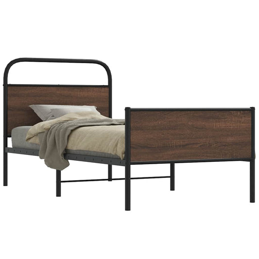 Bed Frame without Mattress 100x190 cm Brown Oak Engineered Wood
