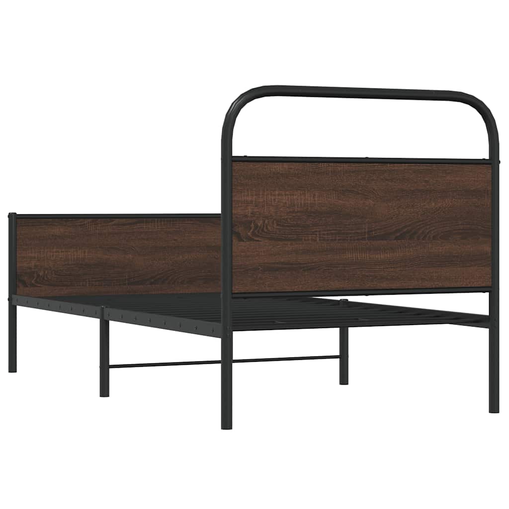 Bed Frame without Mattress 107x203 cm Brown Oak Engineered Wood