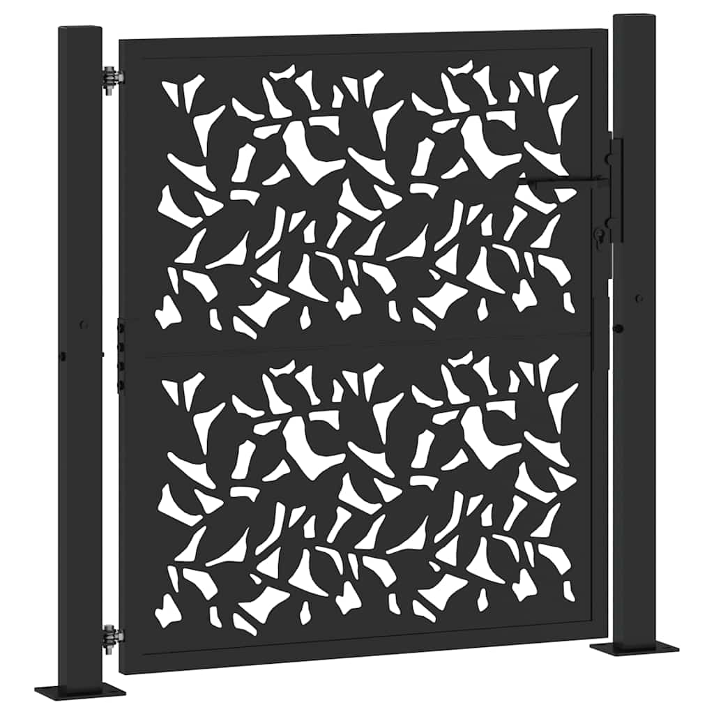 Garden Gate Black 100x100 cm Steel Leaf Design