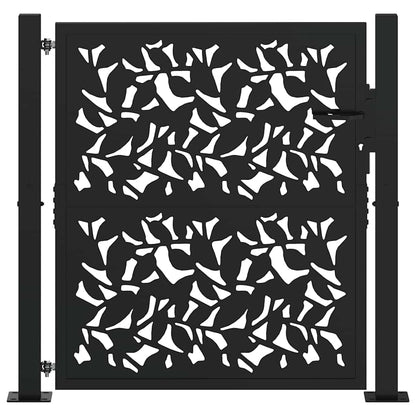 Garden Gate Black 100x100 cm Steel Leaf Design