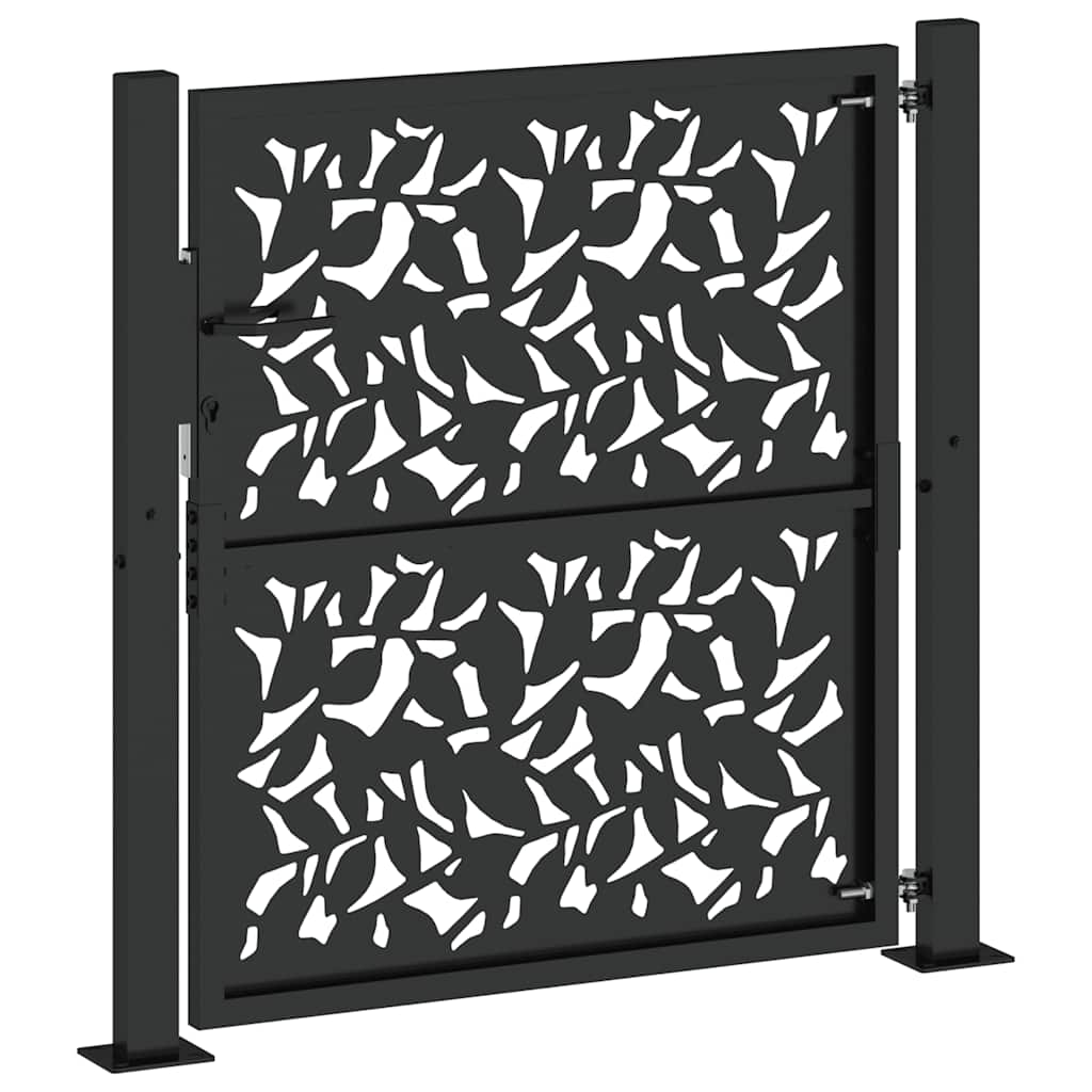 Garden Gate Black 100x100 cm Steel Leaf Design