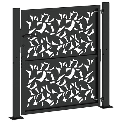 Garden Gate Black 100x100 cm Steel Leaf Design