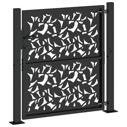 Garden Gate Black 100x100 cm Steel Leaf Design