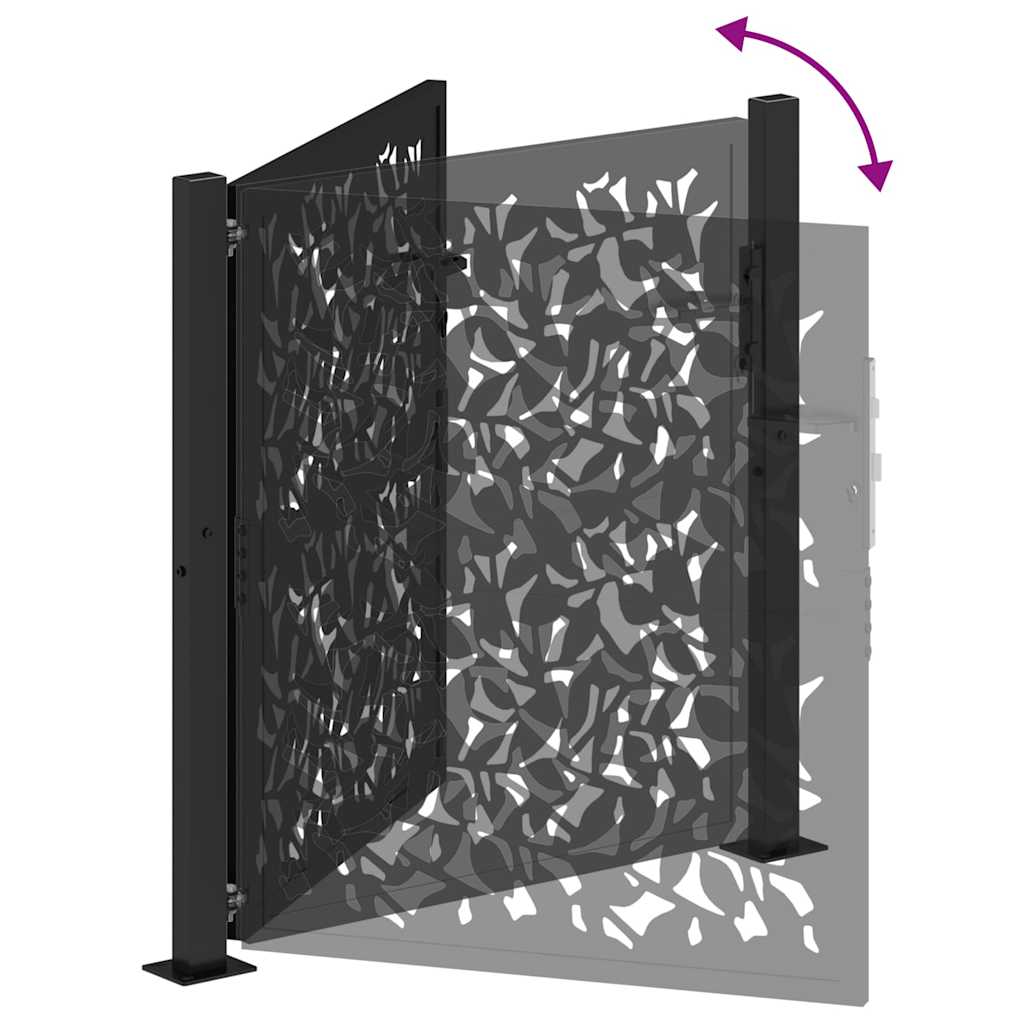 Garden Gate Black 100x100 cm Steel Leaf Design