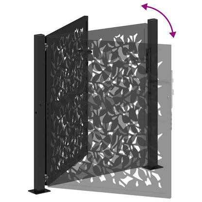 Garden Gate Black 100x100 cm Steel Leaf Design