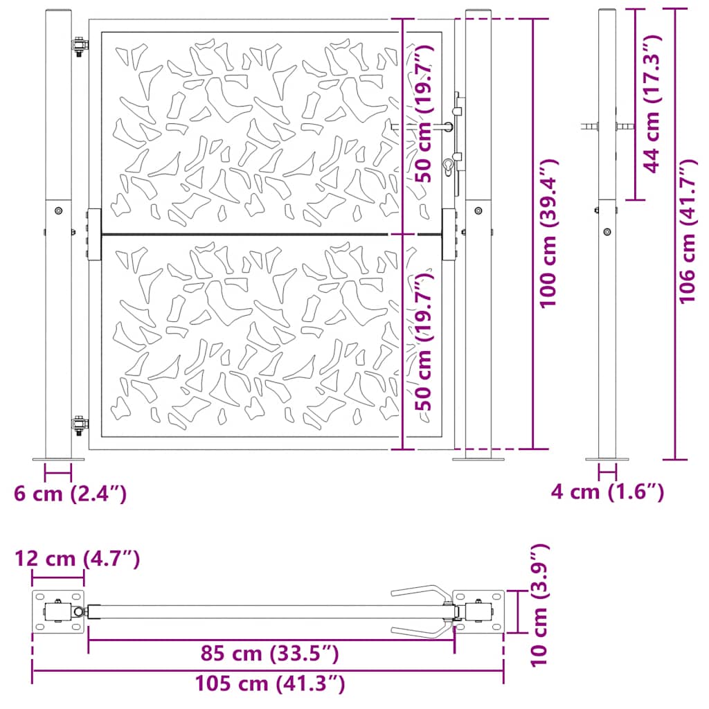 Garden Gate Black 100x100 cm Steel Leaf Design