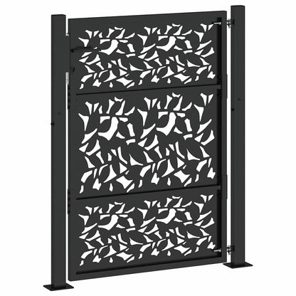 Garden Gate Black 100x125 cm Steel Leaf Design