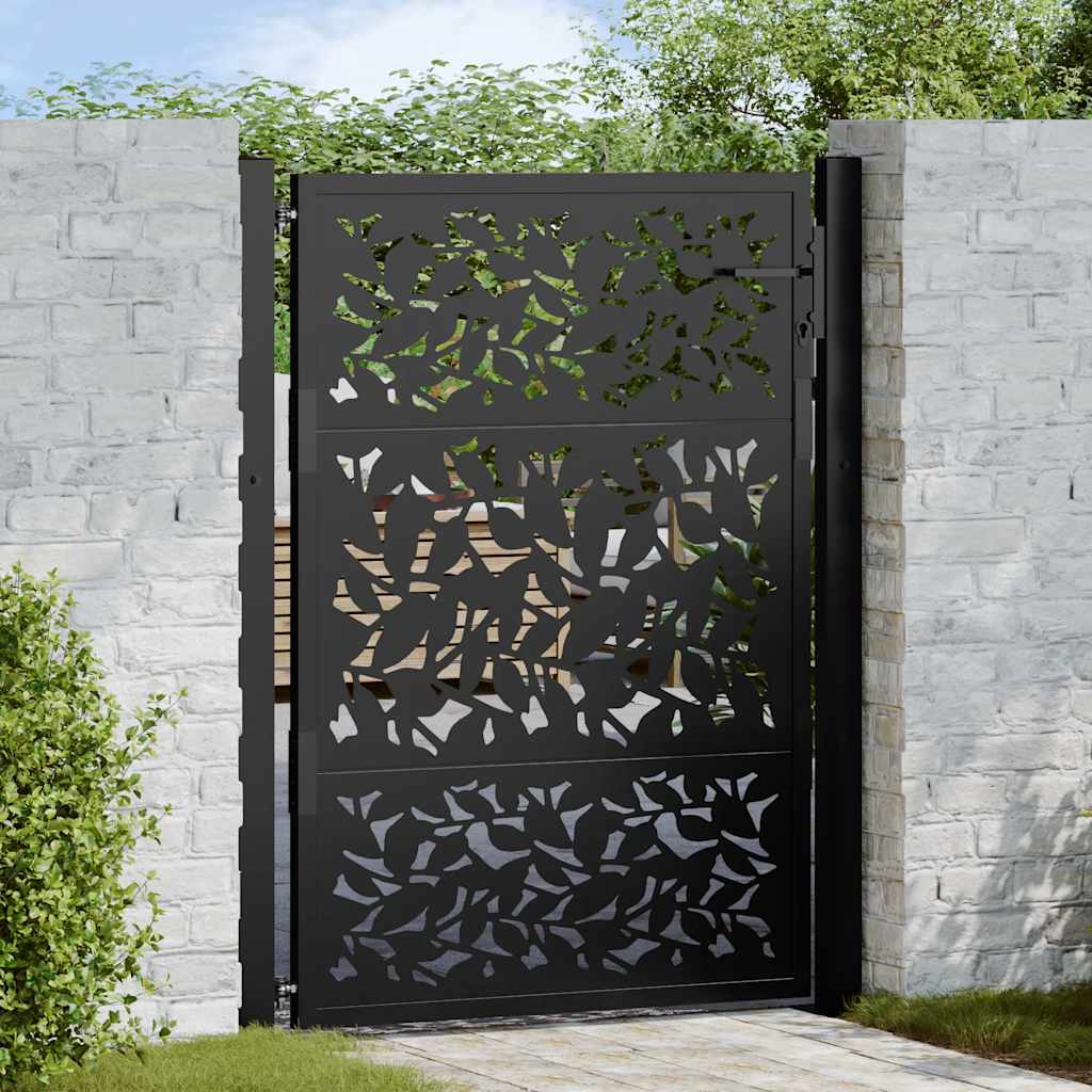 Garden Gate Black 100x125 cm Steel Leaf Design