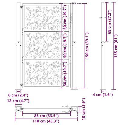 Garden Gate Black 100x150 cm Steel Leaf Design