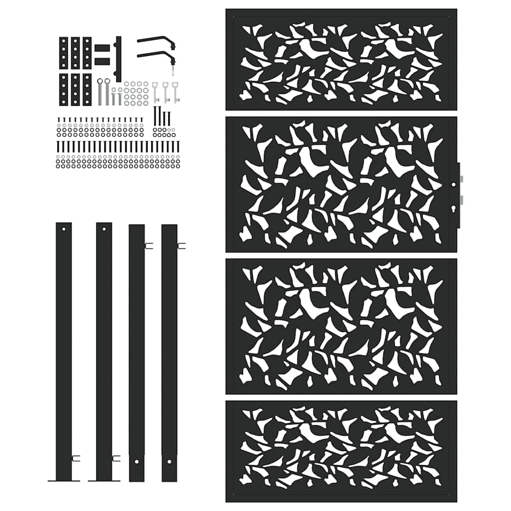 Garden Gate Black 100x175 cm Steel Leaf Design