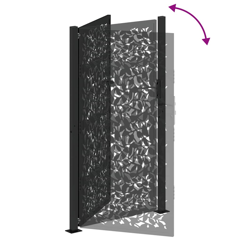 Garden Gate Black 100x175 cm Steel Leaf Design