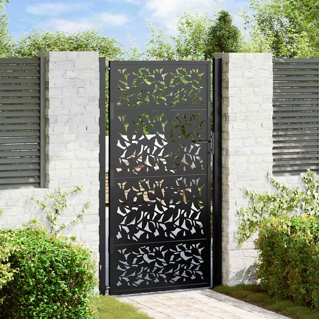 Garden Gate Black 100x175 cm Steel Leaf Design