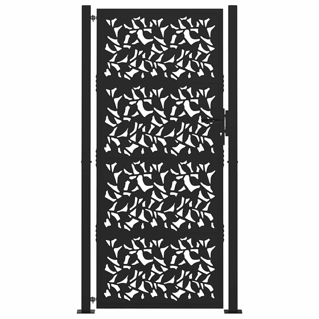 Garden Gate Black 100x200 cm Steel Leaf Design
