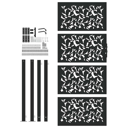 Garden Gate Black 100x200 cm Steel Leaf Design