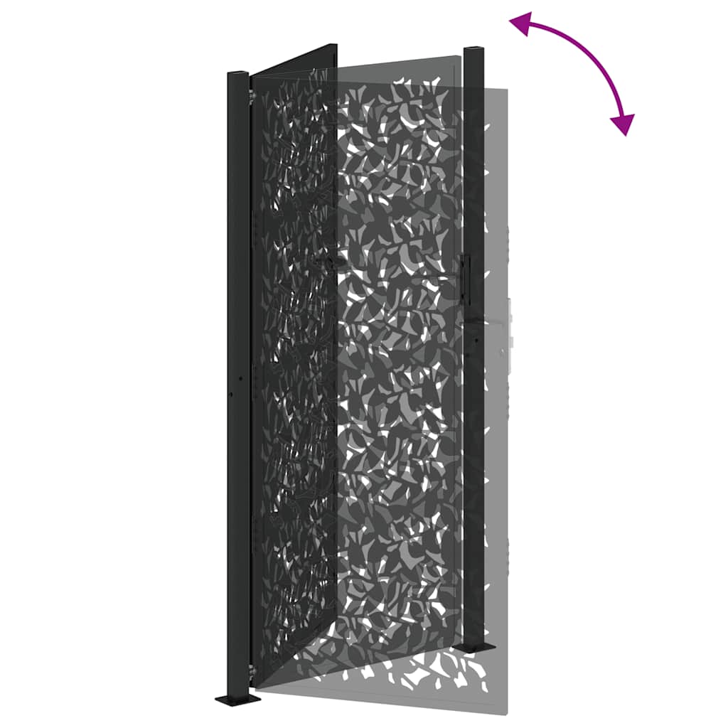 Garden Gate Black 100x200 cm Steel Leaf Design