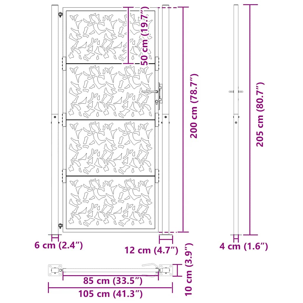 Garden Gate Black 100x200 cm Steel Leaf Design