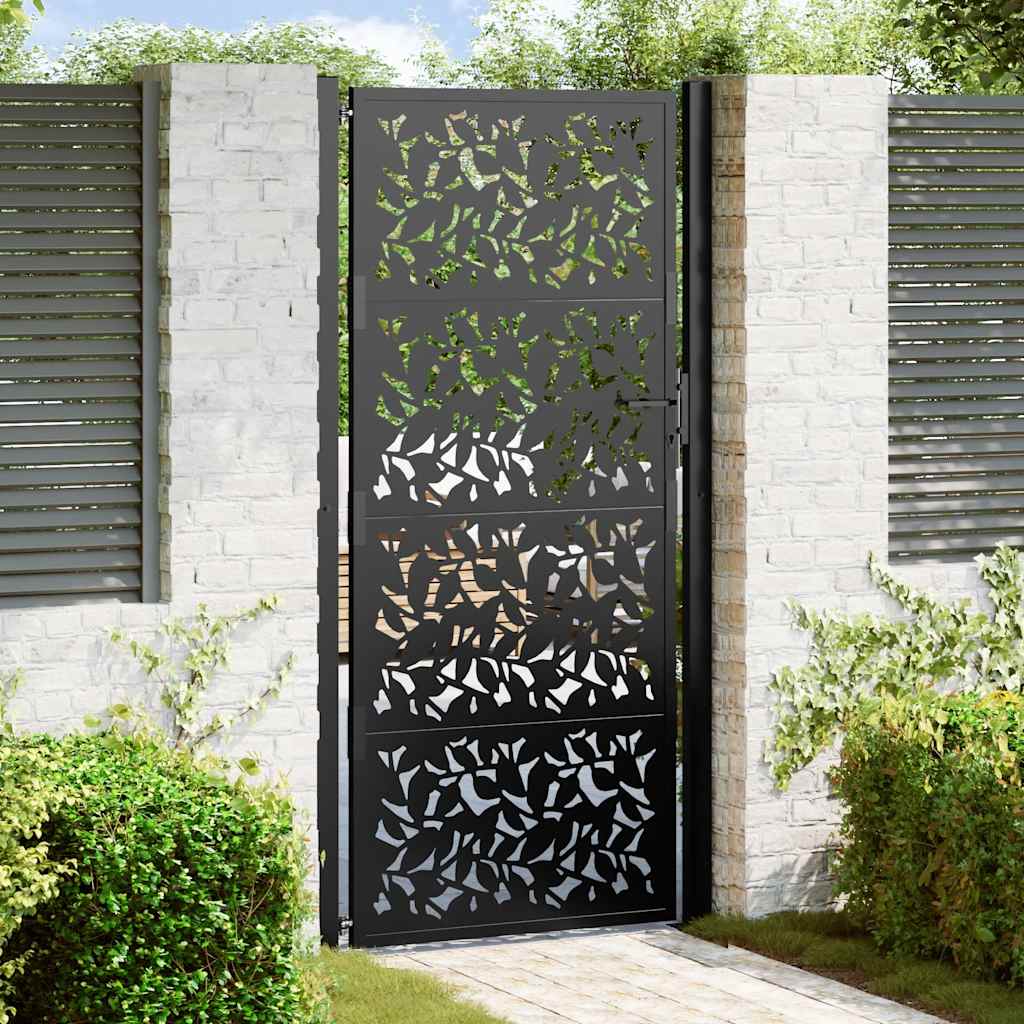 Garden Gate Black 100x200 cm Steel Leaf Design