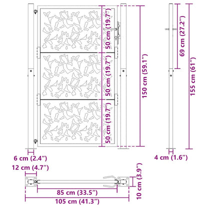 Garden Gate 100x150 cm Weathering Steel Leaf Design