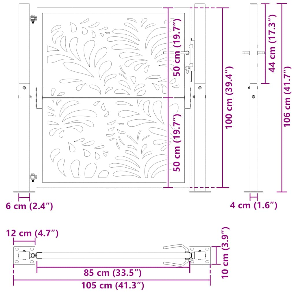 Garden Gate Black 100x100 cm Steel Wave  Design