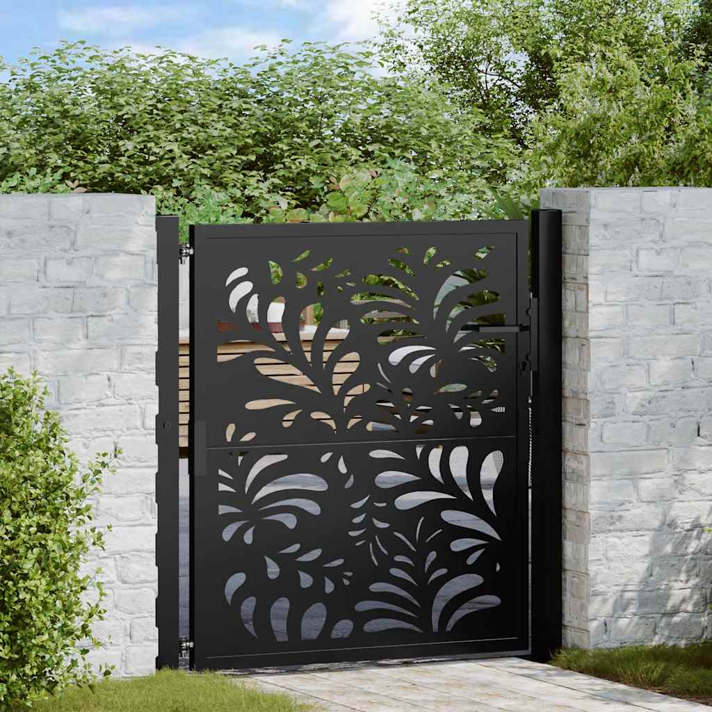 Garden Gate Black 100x100 cm Steel Wave Design