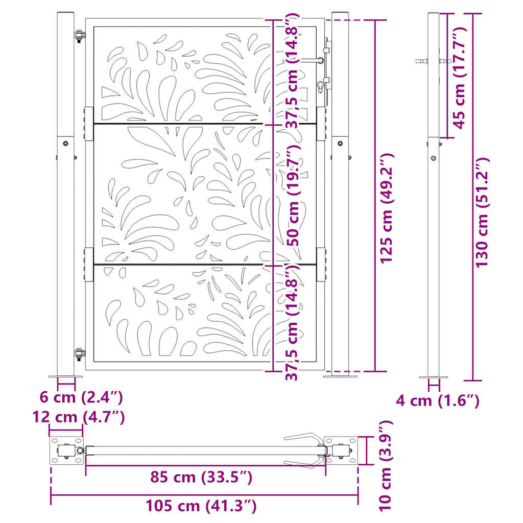 Garden Gate Black 100x125 cm Steel Wave  Design