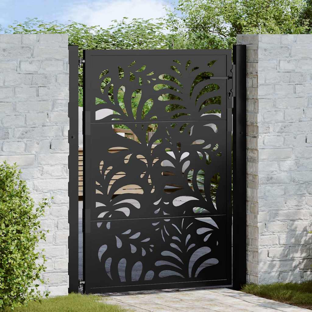 Garden Gate Black 100x125 cm Steel Wave Design