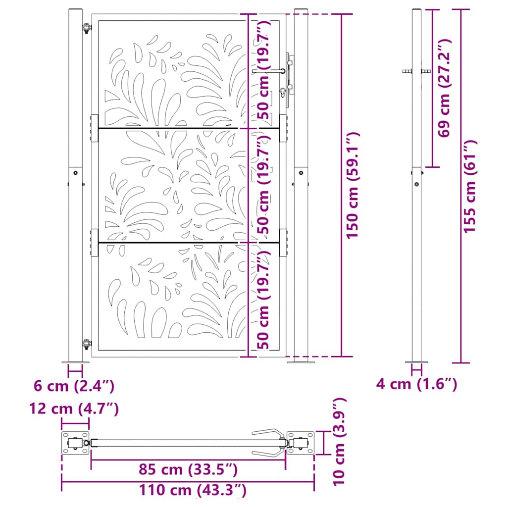 Garden Gate Black 100x150 cm Steel Wave Design