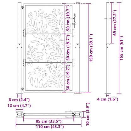 Garden Gate Black 100x150 cm Steel Wave Design