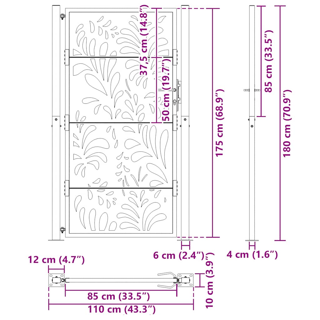 Garden Gate Black 100x175 cm Steel Wave  Design