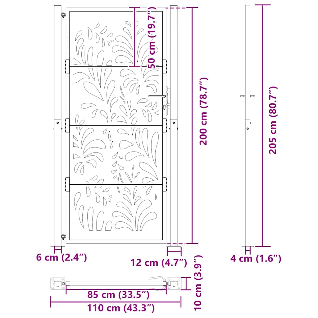 Garden Gate Black 100x200 cm Steel Wave  Design