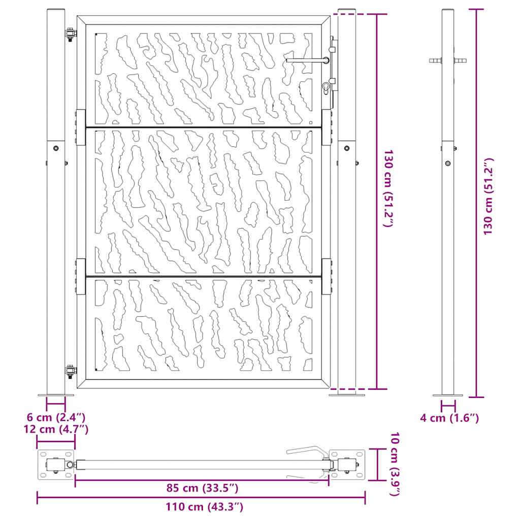 Garden Gate Black 100x125 cm Steel Trace  Design
