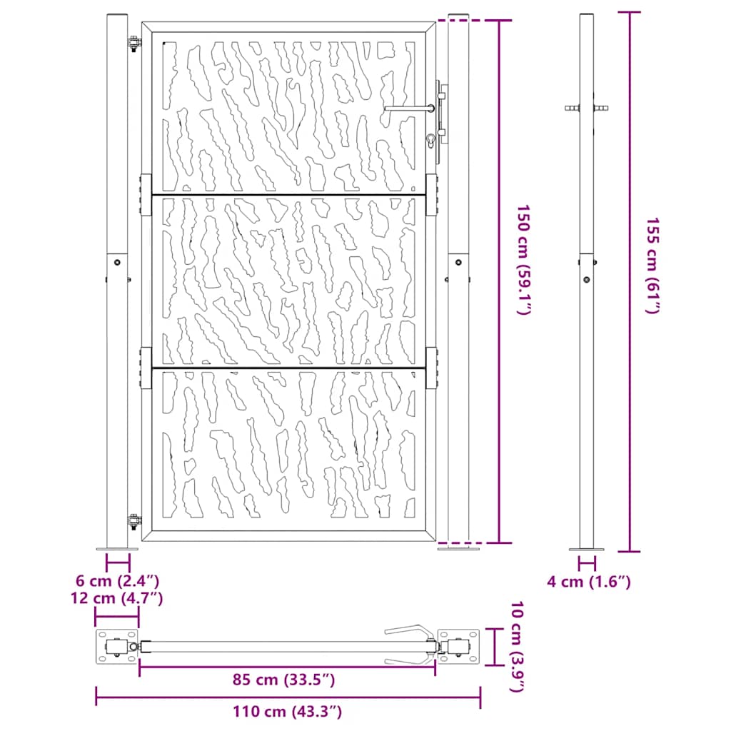 Garden Gate Black 100x150 cm Steel Trace Design