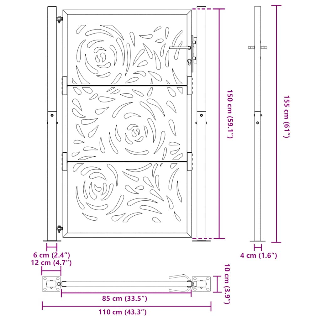 Garden Gate Black 100x150 cm Steel Flame  Design