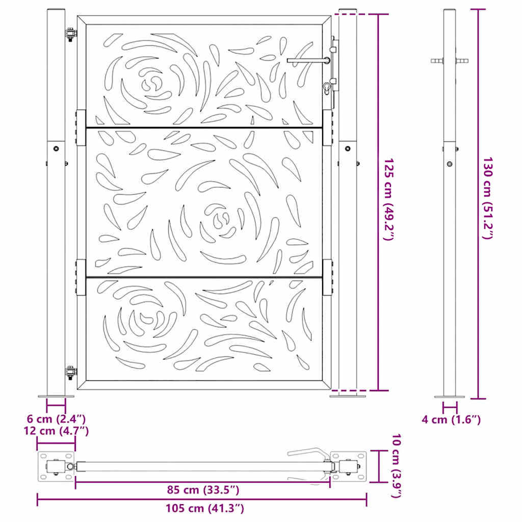 Garden Gate 100x125 cm Weathering Steel Flame Design