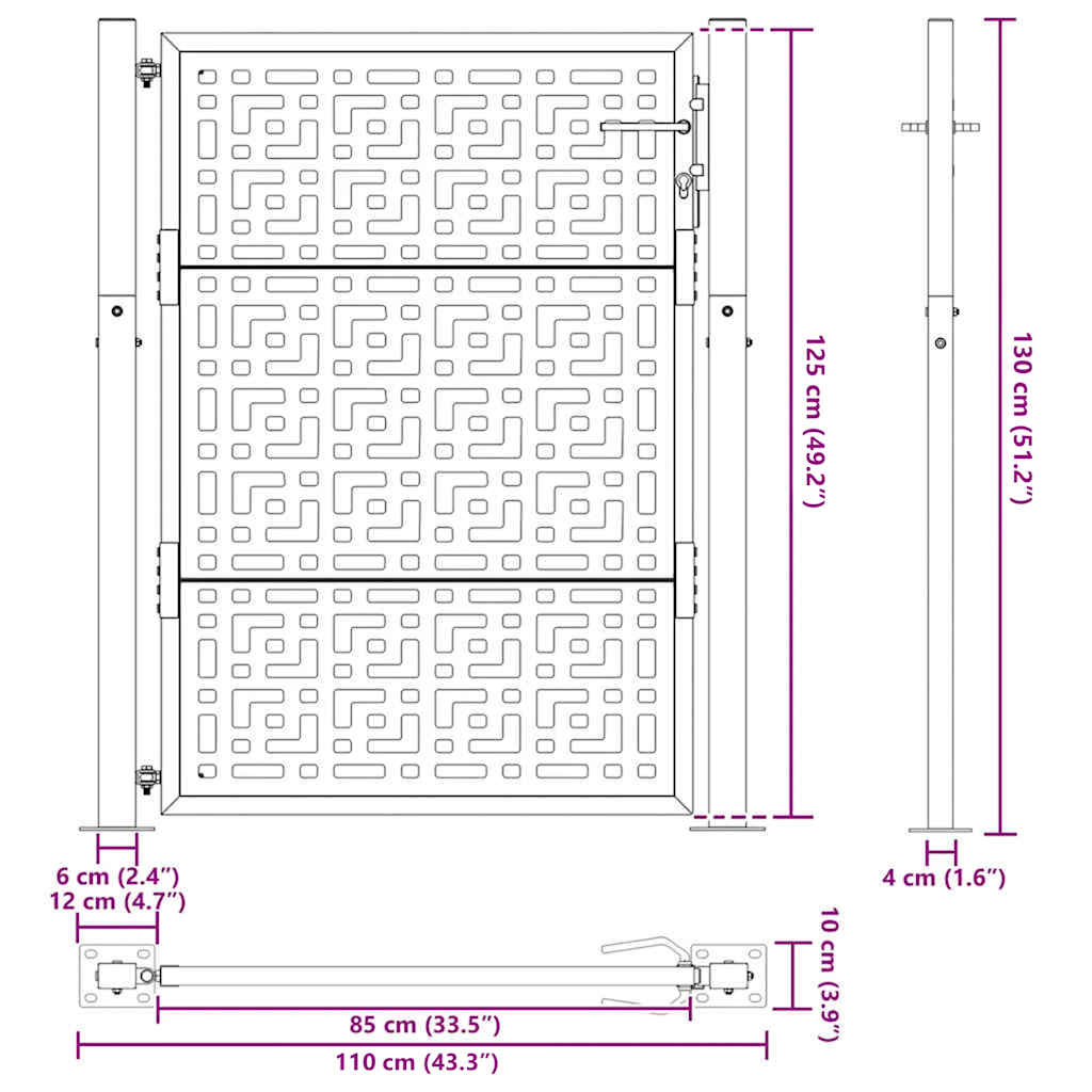 Garden Gate Black 100x125 cm Steel Cross  Design