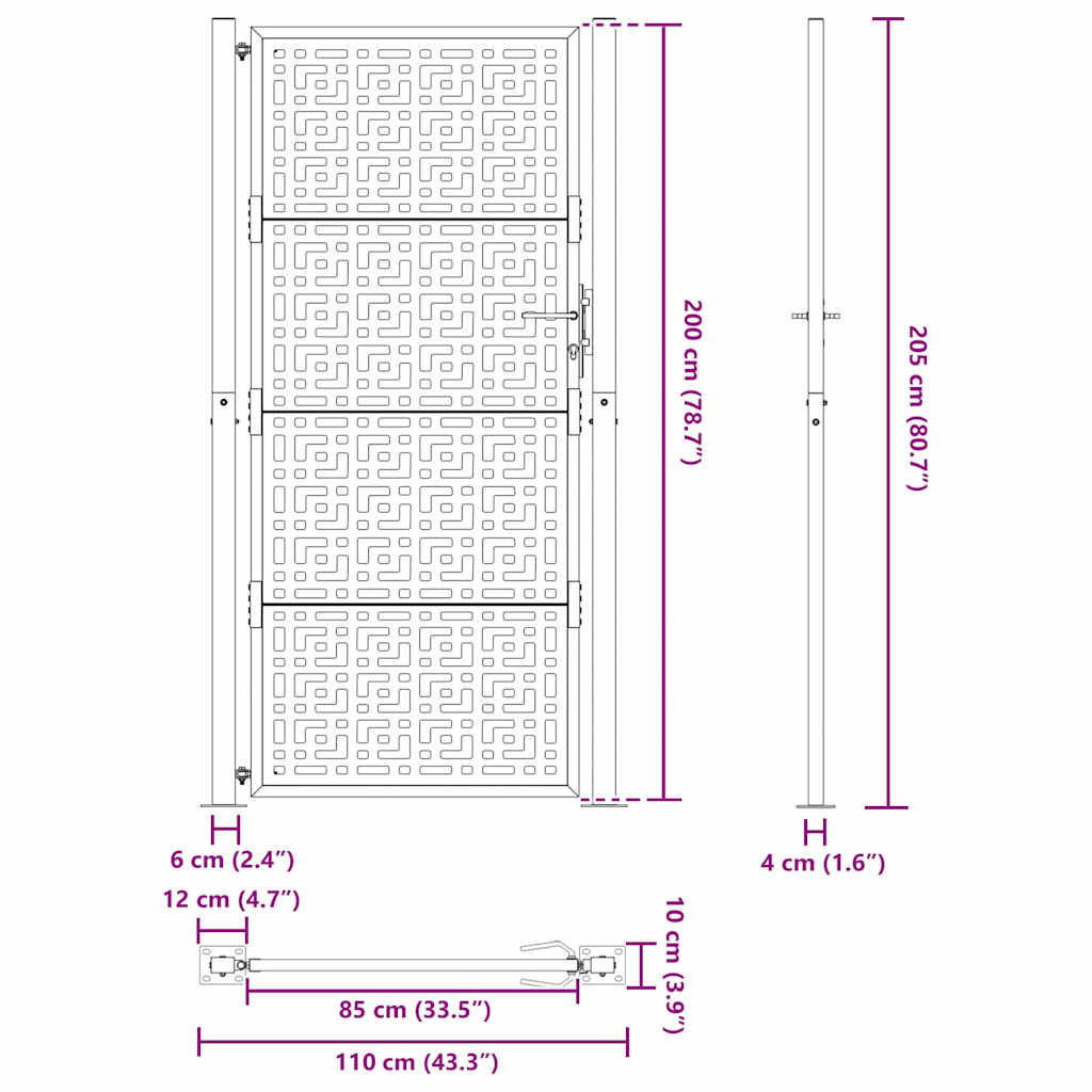 Garden Gate Black 100x200 cm Steel Cross  Design