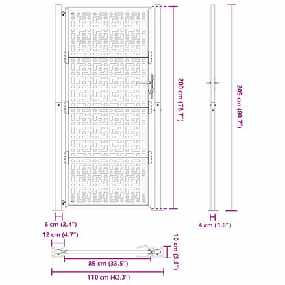 Garden Gate Black 100x200 cm Steel Cross Design