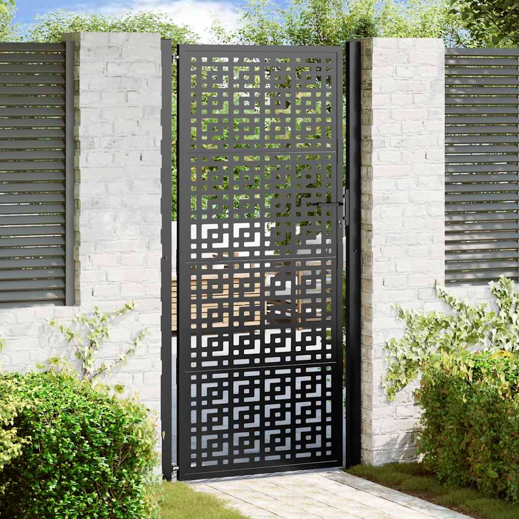 Garden Gate Black 100x200 cm Steel Cross Design