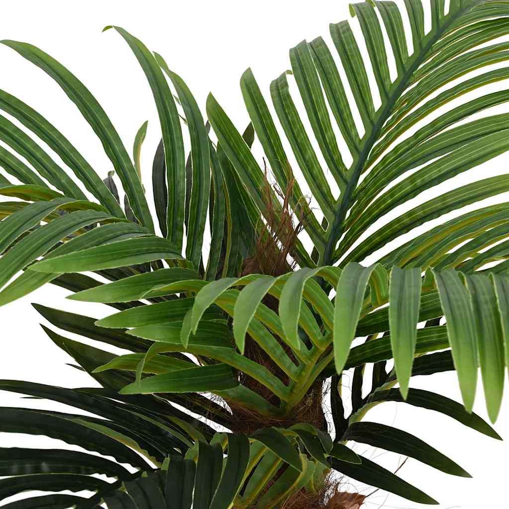Close-up of the Artificial Palm Tree 12 Leaves 150 cm Green, highlighting the intricate details of its lifelike leaves and sturdy base.
