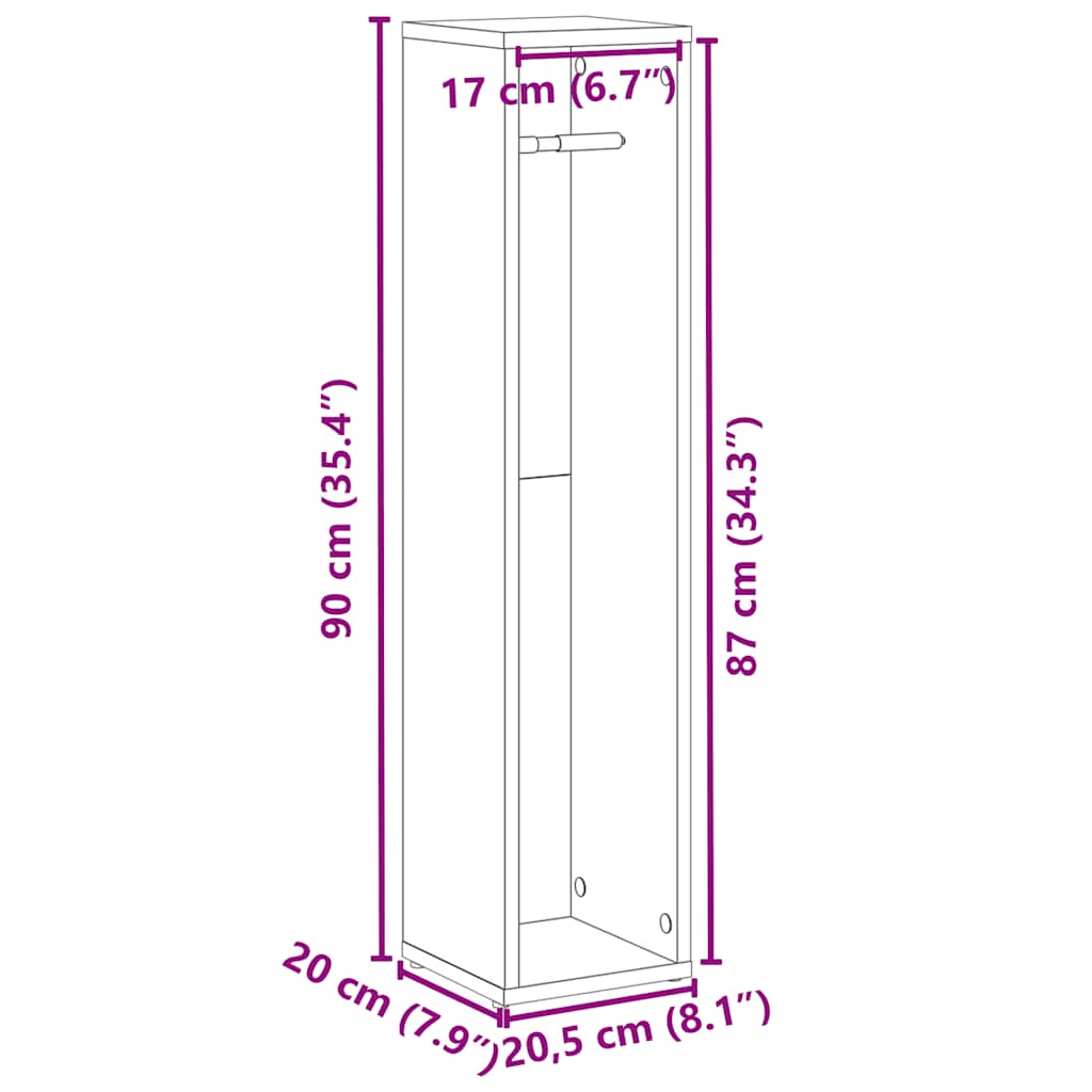 Bathroom Cabinet with Roll Holder Concrete Grey 20.5x20x90 cm